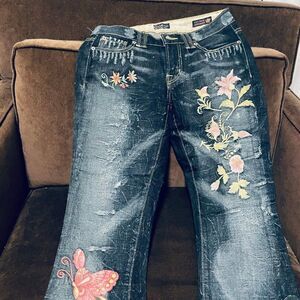 PEOPLE For Peace Embroidered Denim flowers butterflies bespoke handmade 26 NWT